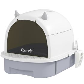 Covered Cat Litter Box with Lid, Scoop, Deodorizing Bags for Odor Control, Privacy, Easy to Clean, Gray (Option: Gray-410x180x520 mm)