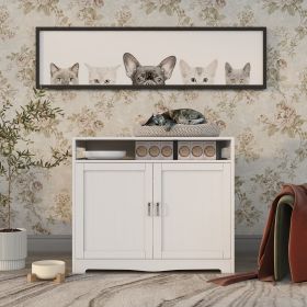 Litter Box Enclosure, Cat Litter Box Furniture with Hidden Plug, 2 Doors,Indoor Cat Washroom Storage Bench Side Table Cat House (Main Material: MDF, Main Color: White)